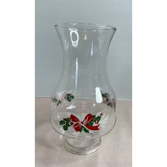 Vintage Glass Christmas Replacement Hurricane Chimney/Oil Lamp Globe w/ Red Bow - Picture 4 of 6